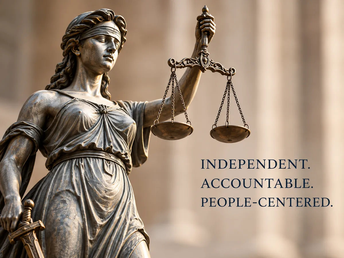 Statue of Justice: Independent. Accountable. People-Centered.